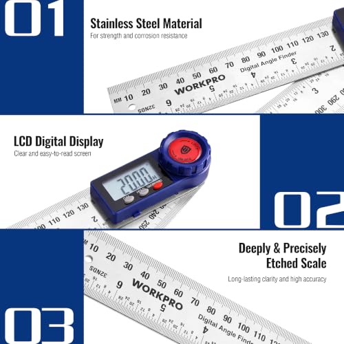 WORKPRO Digital Angle Finder, 7-Inch Stainless Steel Angle Finder Tool