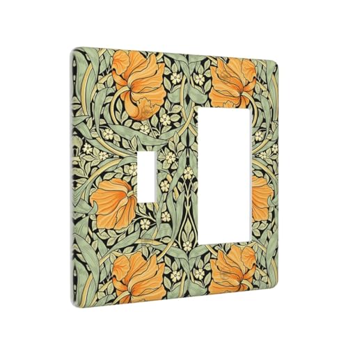 Vintage Floral Morris Orange Wildflowers Plant Flower Outlet Covers 1 Toggle 1 Rocker Combination Decorative Wall Plate Electrical Switch Plates Light Switch Cover Plate for Farmhouse Living Room - color: Vintage Floral Morris Orange Wildflowers Plant Flo