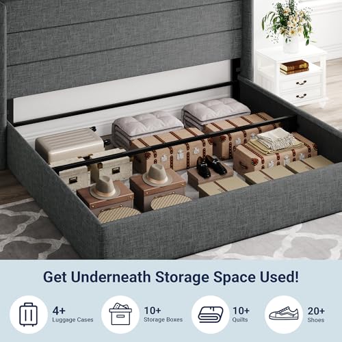 Allewie King Size Lift Up Hydraulic Storage Bed Frame Dark Grey - color: Dark Grey, size: King, style: Modern
