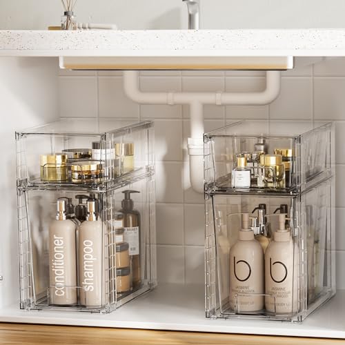 Vtopmart 2 Pack Clear Stackable Storage Drawers,9.7" High Plastic Organizers Bins for Skincare, Bathroom Supplies,Ideal for Cabinet,Undersink,Vanity,Kitchen,Pantry Organization - size: 2Pack 9.7"H