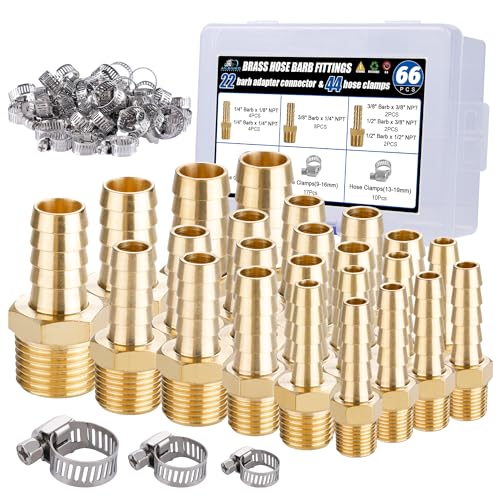 22Pcs Brass Hose Barb Fittings Male Pipe Adapter Kit with Clamps - size: 22pcs barb adapter