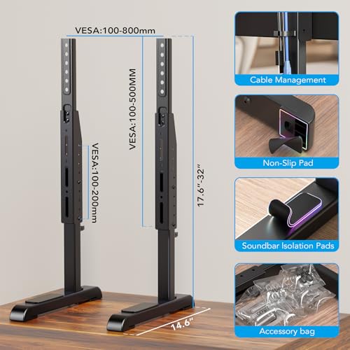 AX WABER Universal TV Stand, Table Top TV Stand Base Wobble Replacement for Most 24 to 80 Inch LCD LED TVs, 7 Height Adjustable TV Legs Hold up to 150lbs, Max VESA 800x500mm, Black AX10TB02
