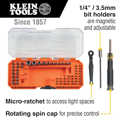 Klein Tools 32787 64-Piece Micro-Ratchet Bit Precision Driver Set with Modular Case, Magnetic, Precision, Standard Bits and Nut Drivers - style: Ratchet & Driver Set