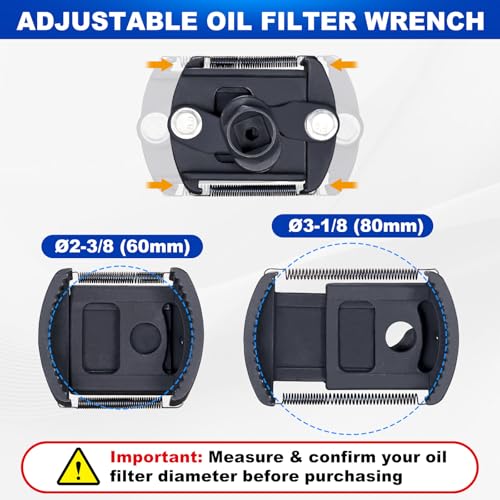 Spurtar Adjustable Oil Filter Wrench 2-3/8 to 3-1/8 inch 60-80mm Universal
