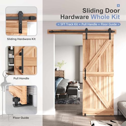 EaseLife 5 FT Sliding Barn Door Track and Handle Hardware Kit, Straight Pulley,Slide Smoothly Quietly,Easy Install (5FT Track Kit for 24"~30" Wide Single Door) - size: 5 FT-Single Door Kit
