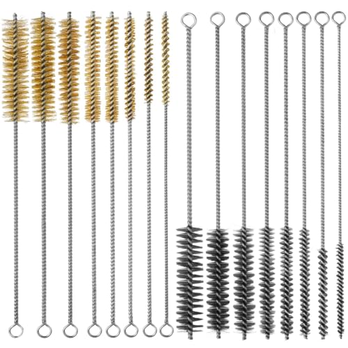 16Pcs Brass Stainless Steel Wire Brushes Tube Cleaning Bottle Brush Set
