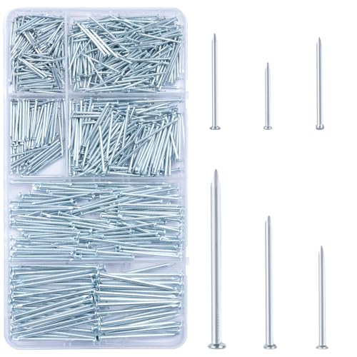 KURUI 700pcs Hardware Nails for Hanging Pictures, Up to 2"-Long Finish Nails Assortment Kit for Wall Art Decor, 640 Frame Nails and 60 Small Finishing Nails for Drywall Wood - Silver Picture Hangers - color: Silver