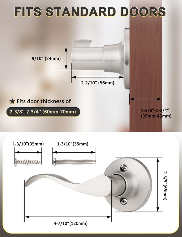 Mengico 4 Pack Satin Nickel Dummy Door Lever, Single Left Side Door Handle for Closets, Non-Turning Pull Only Lever Set, Wave Style Interior Door Knob - size: Left-Handed Dummy Lever