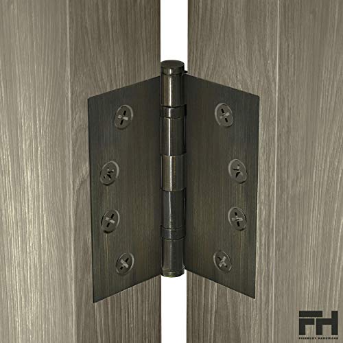 Solid Brass Door Hinge Heavy Duty Ball Bearing 4x4 Inch - Set of 2 Hinges (Antique Brass) - color: Antique Brass