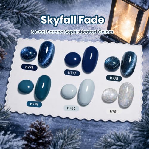 Beetles Blue Gel Nail Polish Set, 6 Colors Navy Teal Glitter Gel Polish - color: A - Mixed Finishes | Skyfall Fade