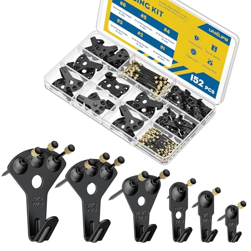 Uniclife 152 Pcs Picture Hanging Kit, 10 lb, 20 lb, 30 lb, 50 lb, 75 lb, 100 lb Heavy Duty Picture Hangers for Drywall & Wood, Picture Hanging Hooks for Hanging Photos Mirrors Paintings,Black - size: 152 Pcs, style: Black