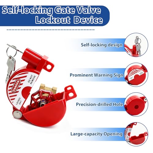 Self-Locking Plastic Gate Valve Lockout Device,1 to 2-1/2 in Dia Valve Handles,Hose Bib Lock for Outdoor Faucet Knob/Gas Valve/Propane Tank,Outside Garden Valves,(1 Pack,Red) - size: 1 Pack Self-Locking