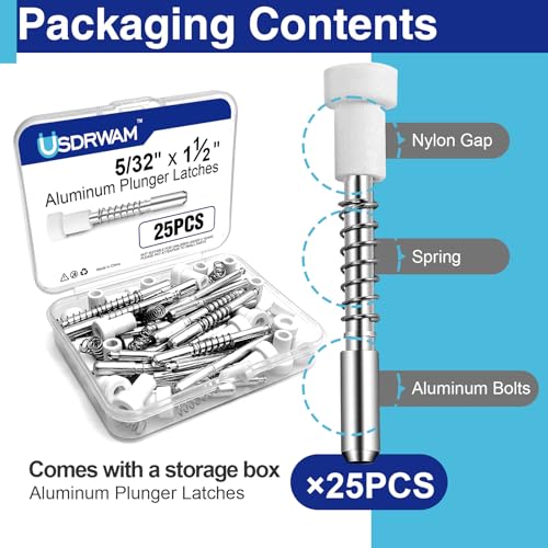 25 Pack Window Screen Plunger Latch Pins, 5/32" x 1-1/2" Aluminum