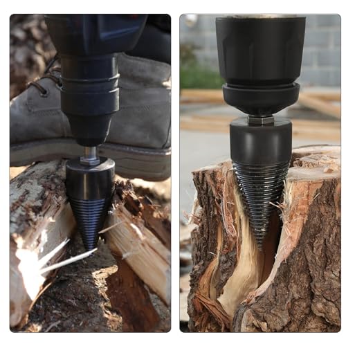 Wood Splitter Drill Bit 42mm + 32mm with Anti-Slip Gloves and 4 Drilling Handles, Log Splitter Drill Bit Kindling Splitter for Wood Splitting Drill Bit Heavy Duty Firewood Splitter Drill (42mm+32mm)