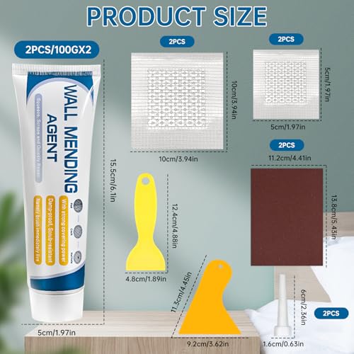 2 Pack Drywall Repair Kit, White Wall Mending Agent for Nail Holes, 100gx2