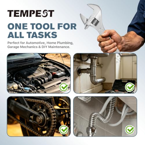 Tempest 8 Inch Adjustable Wrench, High-Torque Carbon Steel Wrench with Metric Scale,for Plumbing, Automotive Repair and Home DIY - size: 8 Inch