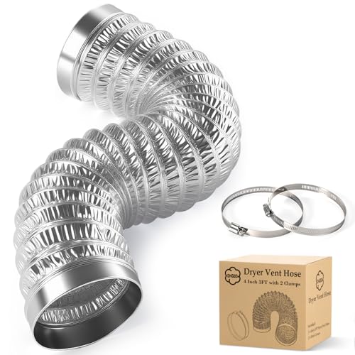 4 Inch Dryer Vent Hose 3FT, 6-Layer Flexible Aluminum Ducting with Rolled Edge Ends, Fire-Resistant Exhaust Hose for Dryer, Ventilation, HVAC, Short Runs - size: 4 inch 3 Feet