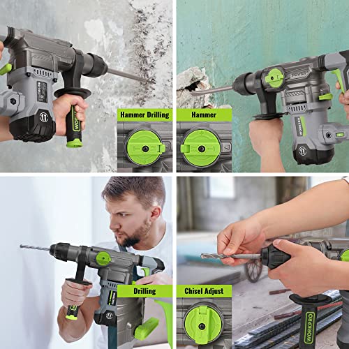 WORKPRO 1-1/4 Inch SDS-Plus Rotary Hammer Drill, 12.5AMP, Heavy Duty Corded Version for Concrete Demolition Chipping Rotomartillo, 5 SDS-Plus Bits - style: 12.5AMP