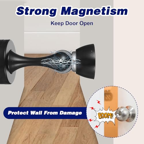8 Pack Magnetic Door Stop, Black Zinc Alloy Door Stopper, Heavy Duty Wall and Floor Mounted Door Holder with Screws for Home Office, Keep Door Open