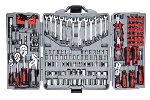CARTMAN 205-Piece Ratchet Wrench Tool Set, SAE/Metric Socket Kit Carry Case - style: 205 PC