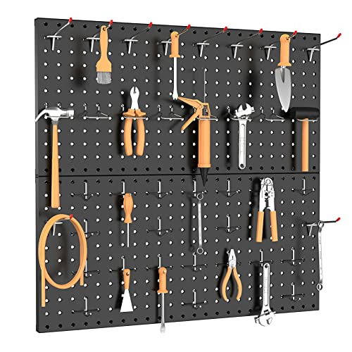 TORACK Metal Pegboard Wall Organizer 24"x24", 70 PCS Tools Storage Pegboard - color: Black