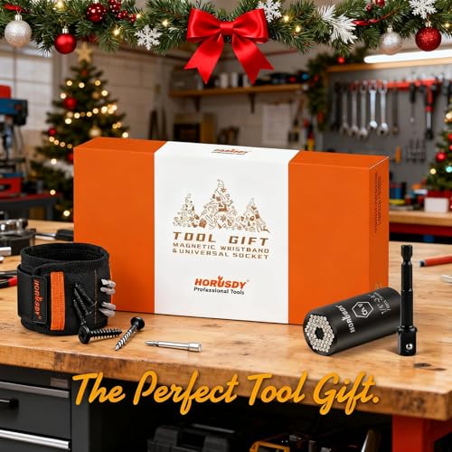 HORUSDY Magnetic Wristband & Universal Socket Grip (7–19mm), Stocking Stuffers Gifts for Men with Strong Magnets for Holding Screws, Nails, Drilling Bits, DIY, Christmas Tool Gift for Men - size: Magnetic Wristband & Universal Socket Grip