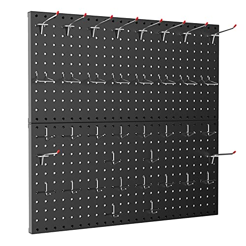 TORACK Metal Pegboard Wall Organizer 24"x24", 70 PCS Tools Storage Pegboard - color: Black