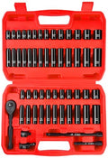 WETT 1/4" Drive Impact Socket Set, 55 Piece, SAE/Metric, Deep/Shallow, Cr-V Steel, 6 Point, (5/32"-9/16", 4-15mm) Sockets with Ratchet Handle, Extension bar, Adapter and Universal Joint - size: 55pcs 1/4" Socket (SAE/Metric, Deep/Shallow)
