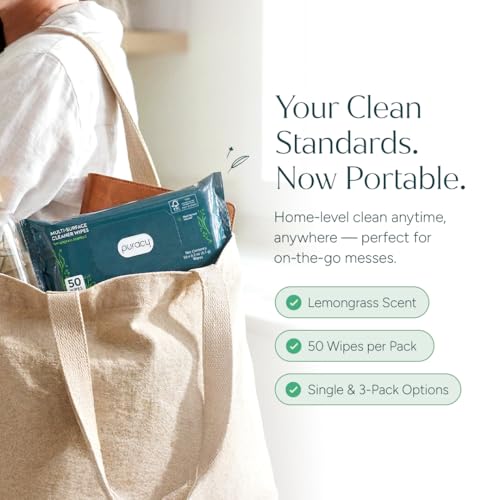 Puracy All Purpose Cleaning Wipes – Non Toxic Multi-Surface Cleaner & Appliance Wipes for Car, Bathroom, Kitchen – Lemongrass Scent (50 Count, 1 Pack) - size: 50 Count (Pack of 1)