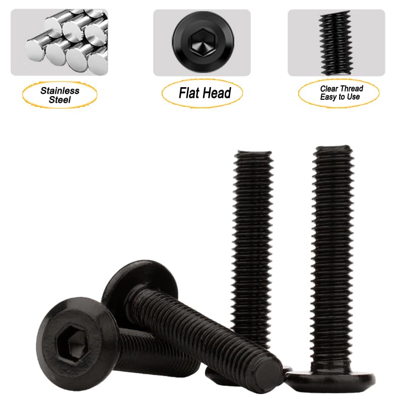 Metuja M6-1.0 x 10mm,20-Pack Black Flat Head Hex Socket Cap Screw Bolts,304 Stainless Steel,Fully Threaded M6 Bolts,Metric Fasteners for Furniture - size: M6-1.0x10mm