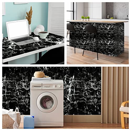 Arthome Black Marble Contact Paper, Peel and Stick Black Silver Paper, Self Adhesive Wallpaper (Black Sliver, 23.6"x200") - color: Silver Blk, size: 23.6" x 200"