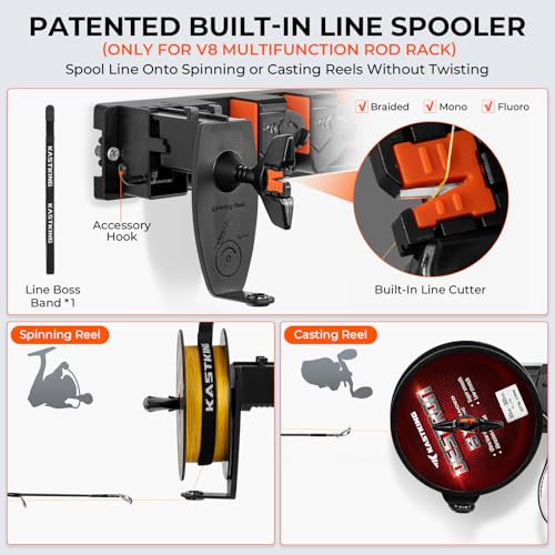 KastKing GravityLock V8 Fishing Rod Holder with Line Spooler, Holds 8 Rods - color: V8 1-pack (store 8 combos with line spooler)