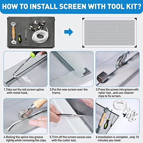 Window Screen Repair Kit, 5 in 1 Screen Roller Tool for Windows or Doors - size: 5 in1 Screen Repair Kit(White Spline)