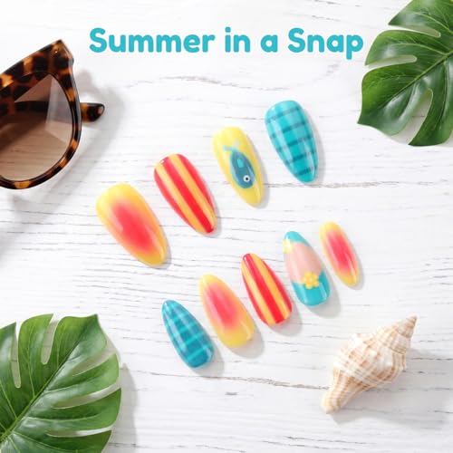 Summer Press On Nails Medium Almond Yellow Pink with Small Fish Flower - color: Style11