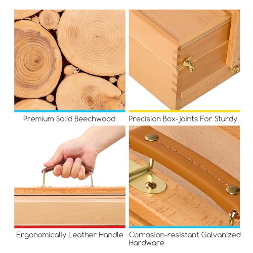 MEEDEN Portable Artist Supply Storage Box: Foldable Beech Wood Box - color: Natural