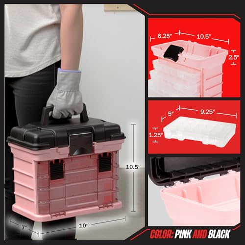 Stalwart Portable Tool Box for Women or Men, Pink, 10 x 7 x 10.5in - color: Pink
