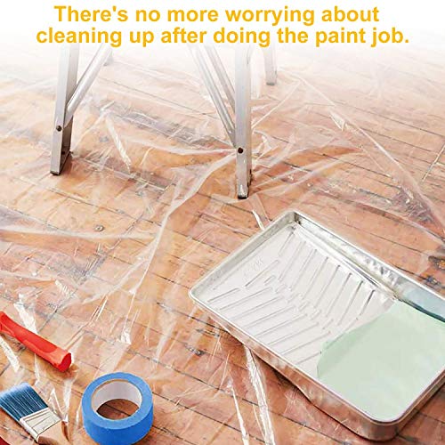 13Ft x 65 Ft Plastic Painting Drop Film, 2 Pcs Tape and Drape Dust Plastic Drop Cloth, Pre-Taped Masking Film for Automotive Painting Covering
