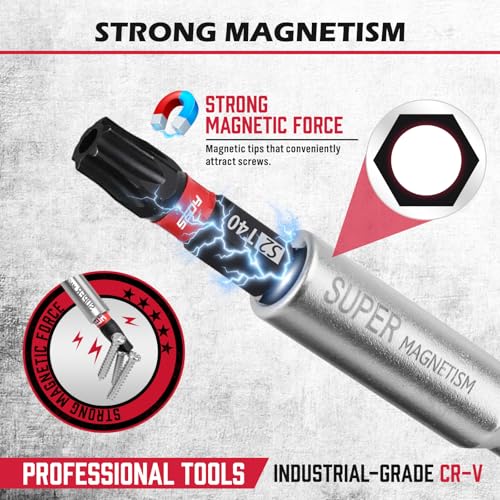 14-Piece 1/4″ Magnetic Ratcheting Screwdriver Bit Set, T4-T40 Torx Bit Set with 1/4 inch Magnetic Bits Driver Multi-bit Ratchet Screw Drivers for Garage, Home, Work, DIY Repair