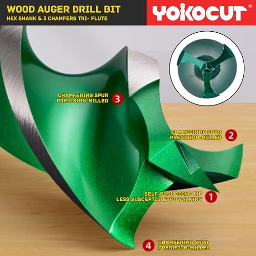 1/2" x 12" Auger Drill Bit, Hex Shank Tri-Flute Wood Drill Bits, Pack of 1, Ship Auger Long Drill Bit for Soft and Hard Wood, Plastic, Drywall, Tree Stump and Composite Materials - size: 1/2 Inch, style: Length: 12"