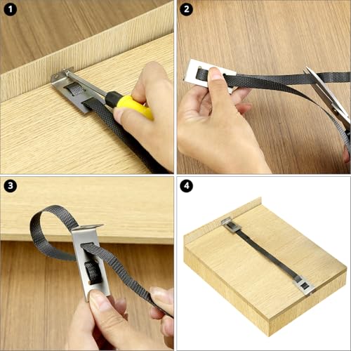 QWORK 6 Set Drawer Repair Kit - Stainless Steel Support Brackets with Screws, Bands for Reinforcing and Repairing Broken Sagging Wood Drawers