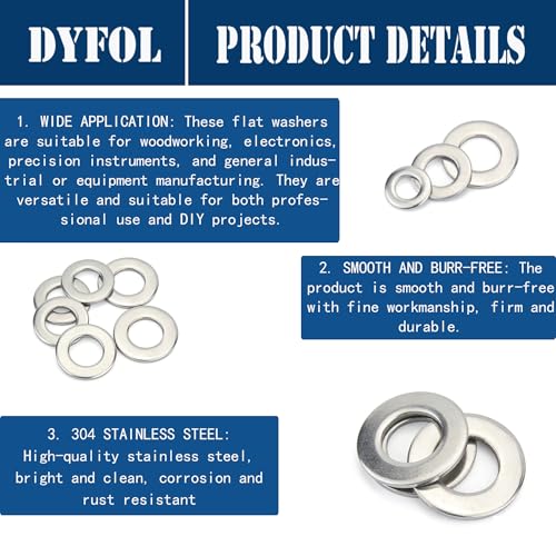 897 Pcs Stainless Steel Flat Washers for Screws, 304 Stainless Steel, Assorted Sizes (M2 M2.5 M3 M4 M5 M6 M8 M10 M12) for Industrial Use, Washers for Bolts (897, M2-12)