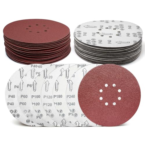 9 Inch 8 Hole Sanding Discs 30 Pack, 5 Pcs Each 40 60 100 120 180 240 Grit - style: 8 hole 40/60/100/120/180/240 Grit