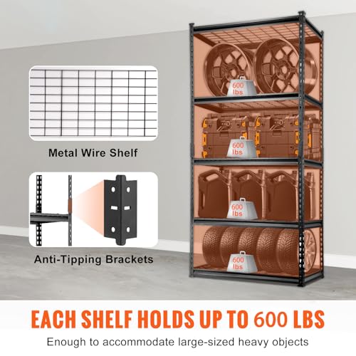VEVOR Storage Shelving Unit, 5-Tier Adjustable, 2000 lbs Capacity, Heavy Duty Garage Shelves Metal Organizer Wire Rack, Black, 36" L x 16" W x 72" H for Kitchen Pantry Basement Bathroom Laundry Closet - color: Black, size: 36" L x 16" W x 72" H