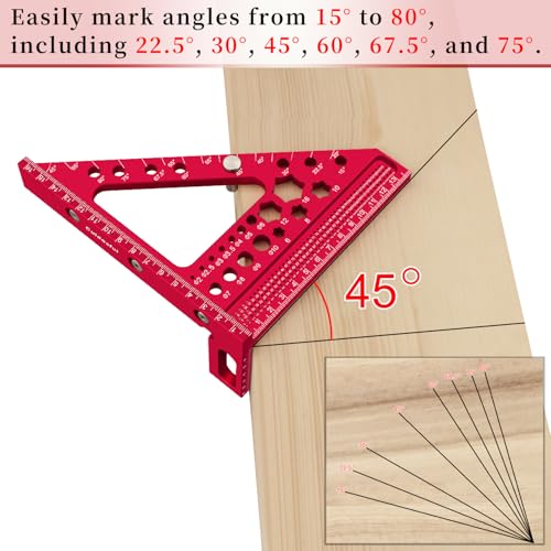 6.5'' Metric 3D Multi-Angle Measuring Ruler, Aluminum Carpenter Square for Woodworking, 15°-90° Layout Tool, Drawing Line Ruler for Precise Marking and Cutting(mm)