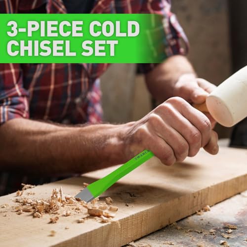 3-Piece Heavy Duty Cold Chisel Set, 3/8-Inch, 1/2-Inch, 5/8-Inch Premium Metal Chisels, Heavy Duty Carbon Steel Chisel Set for Carpentry, Masonry, Woodworking, Stone Chisels (Pack of 2) - size: 3PCS (Pack of 2)