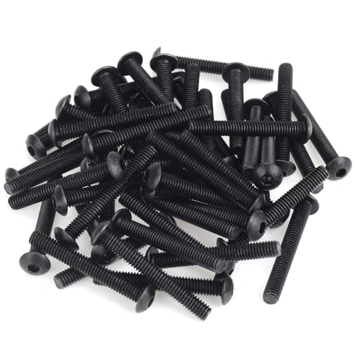 55 Pieces M4 x 30mm Button Head Socket Cap Screws, Thread Pitch 0.7mm, Sutemribor M4 Black Screws, 10.9 Grade Alloy Steel, Black Oxide Finish, Fully Threaded - size: M4 x 30mm, style: Button Head