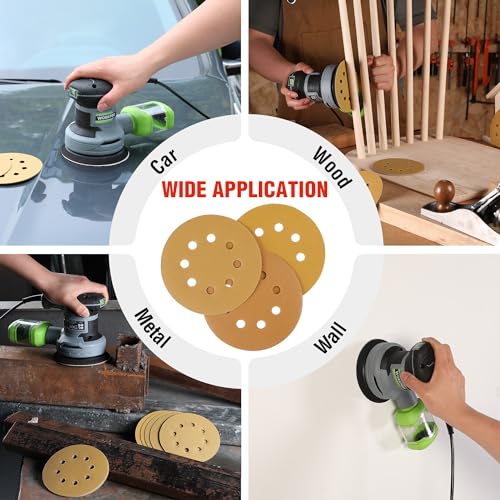 WORKPRO Sanding Discs Set, 5-Inch 8-Hole Hook and Loop, 150 Pack, Gold - style: Premium Gold Random Orbital Sander Pads