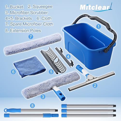 Mitclear Window Cleaning Kit 77'' Long Handle with Bucket for Home Outdoor - style: Window Cleaning Kit with Poles