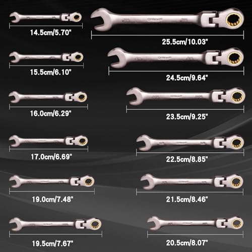 Qnkaa Flexible Ratcheting Wrench Set 24pcs Metric 8-19mm & SAE 1/4” to 7/8“ - style: Metric+SAE 24pcs