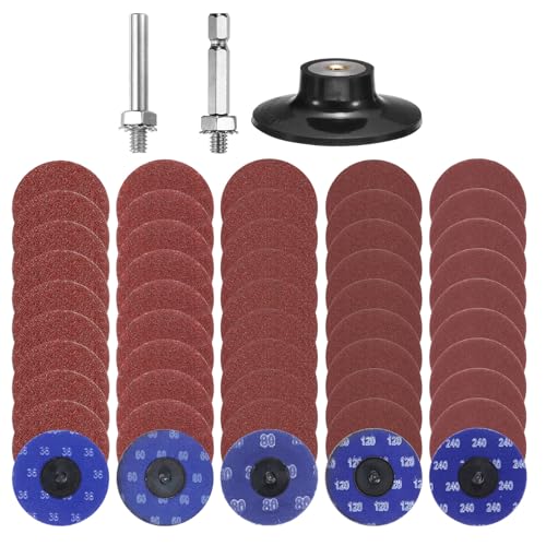 HARFINGTON 53pcs Quick Change Discs Set 3" Lock Sanding Discs with 1/4" Shank Pad Holder 36/60/80/120/240 Grit Surface Conditioning for Polish Rust Removal - size: 3"